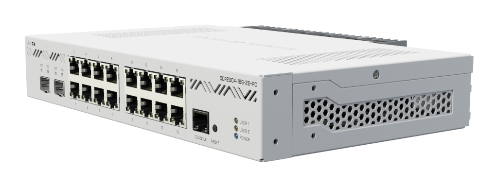 Mikrotik MikroTik CCR2004-16G-2S+PC — Sessiz, 16× Gigabit + 2× 10G SFP+ Firewall Router
