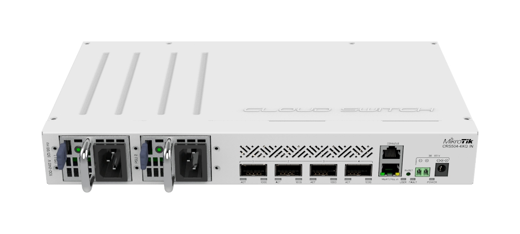 Mikrotik MikroTik CRS504-4XQ-IN 4× 100G QSFP28, 16× 25G breakout, 800 Gbps İç Mekan Omurga Switch