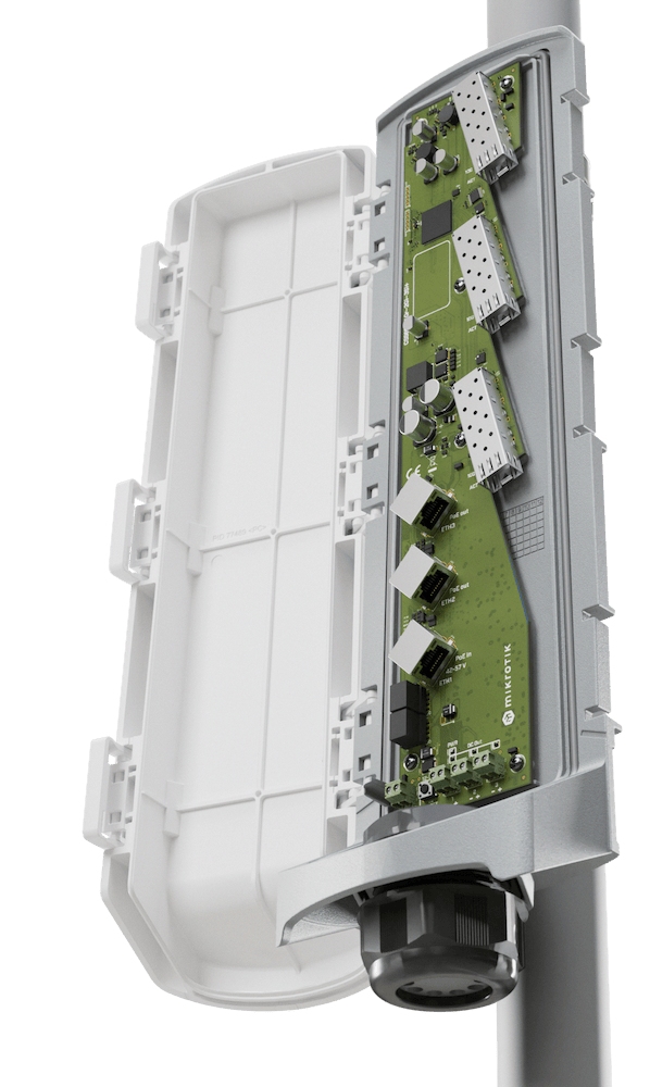 Mikrotik GPERx6 MikroTik GPERx6 – IP66 dış ortam 3×10G SFP+, 3×GbE PoE, 3×DC hibrit güç+fiber switch - görsel 3