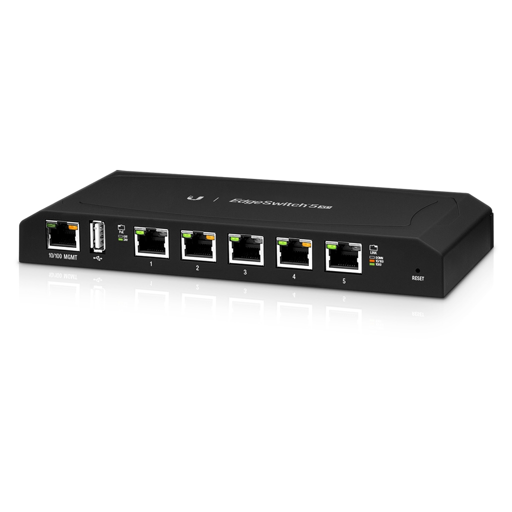 UBNT EdgeSwitch 5XP  UBNT EdgeSwitch 5XP (ES-5XP) – 5 Gigabit PoE Portlu, Kompakt ve Güçlü Pasif PoE Switch