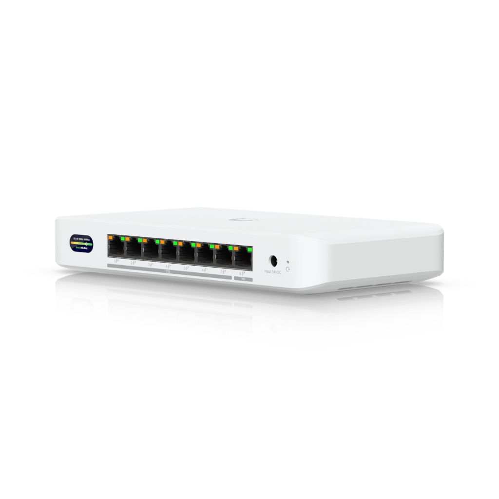 UBNT Device Bridge Switch UBNT UniFi Device Bridge Switch (UDB-Switch) – WiFi 7 Uplink’li 10GbE + 2.5GbE 8 Port PoE+ Switch | 0.96” LCM, 6 GHz Ready