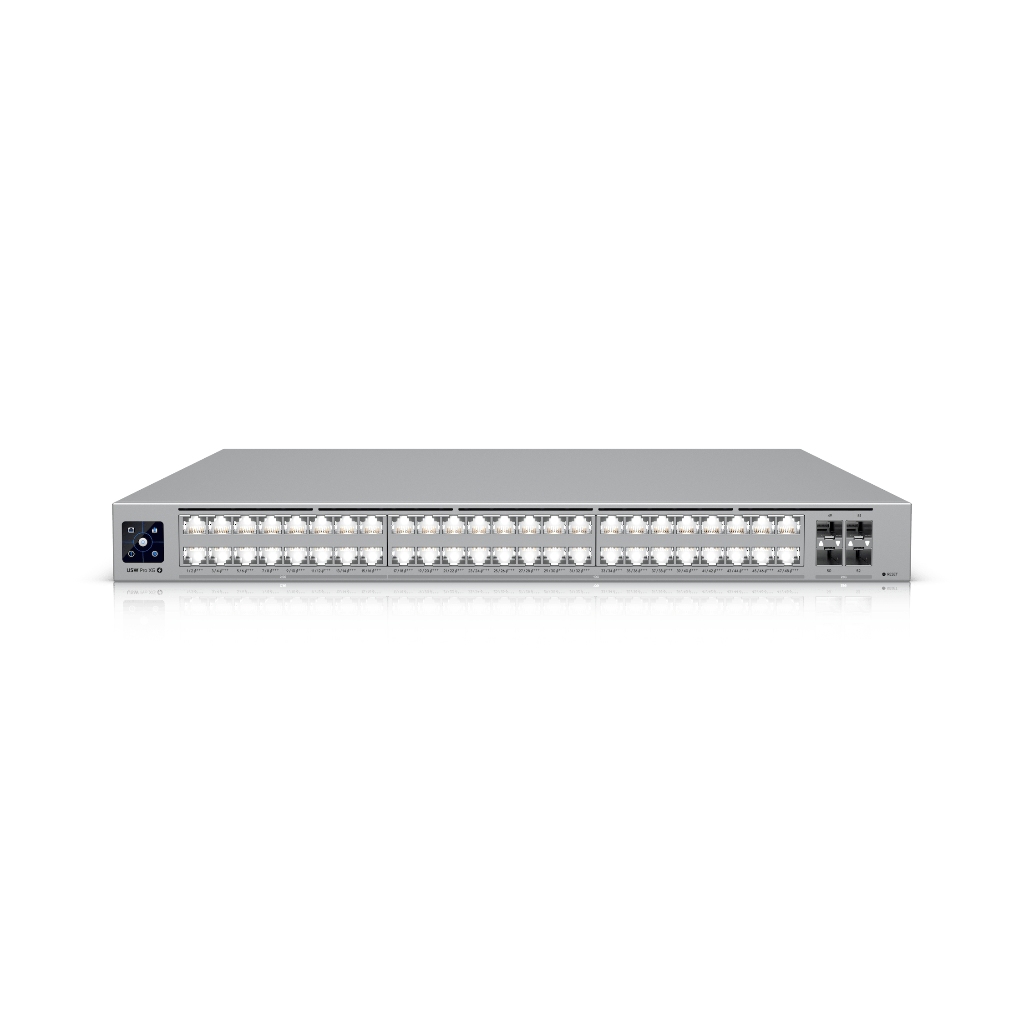 UBNT UniFi Pro XG 48 PoE  UBNT UniFi Pro XG 48 PoE (USW-Pro-XG-48-PoE) – 48 Port 10G/2.5G PoE+++ Layer 3 Switch, 25G SFP28 Uplink ve 1.080W PoE